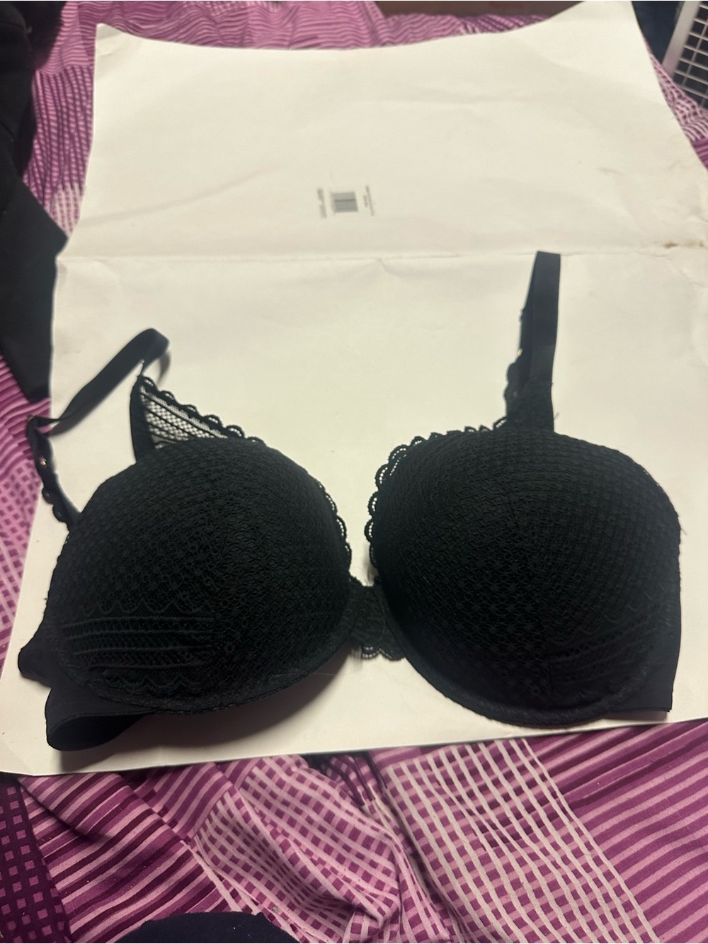 Auden Black Lace Push-Up Bra with Scalloped Trim